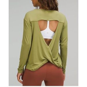 Lululemon Green Modal-Blend Open-Back Long Sleeve Athleisure Yoga Shirt Size 10